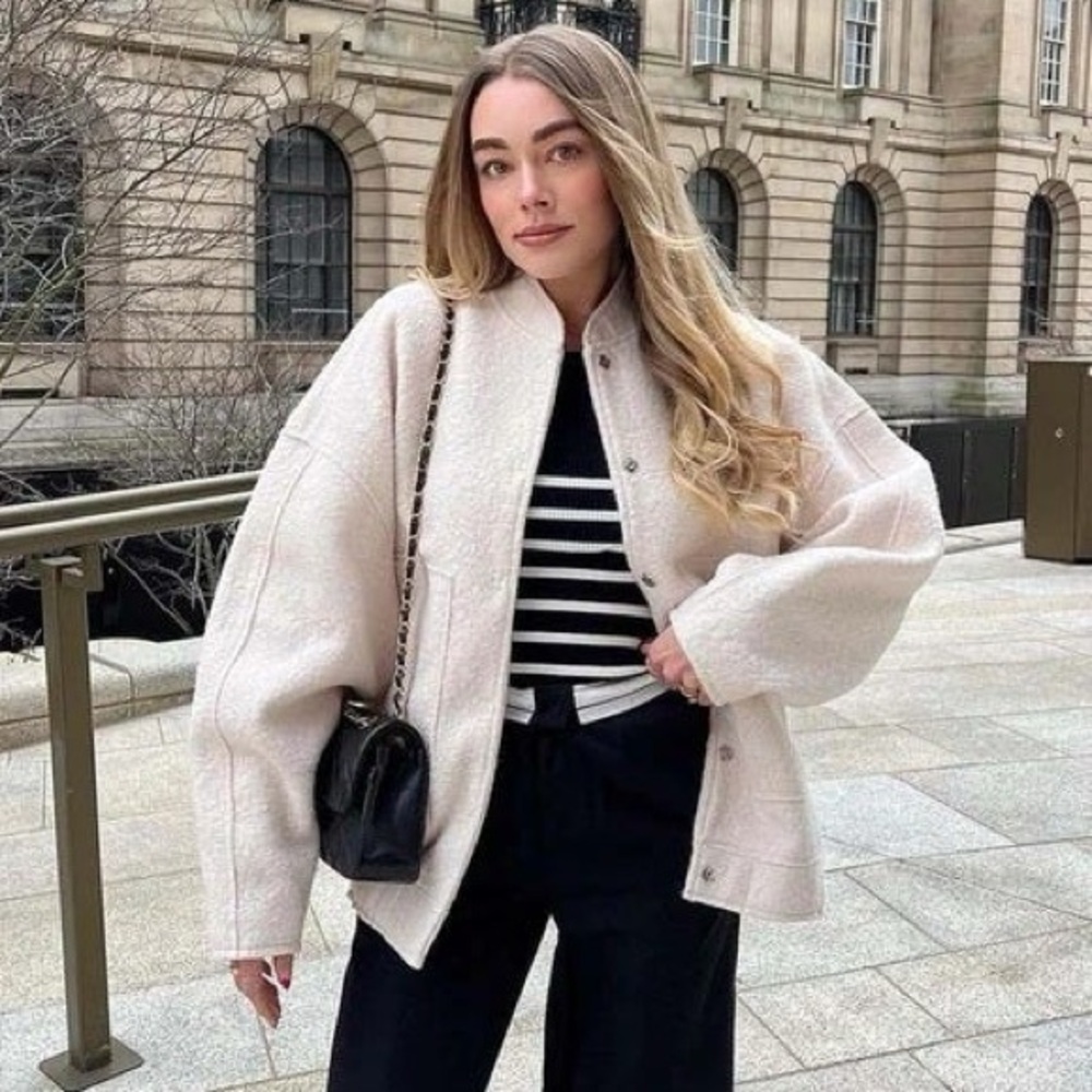 Zara lookalike Oversized Bomber Jacket Coat Snap Button size Medium
